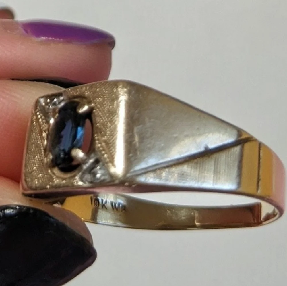 Vtg 1912 Weinman Brothers 10k sapphire solid Gold ring diamond accents  3.7g